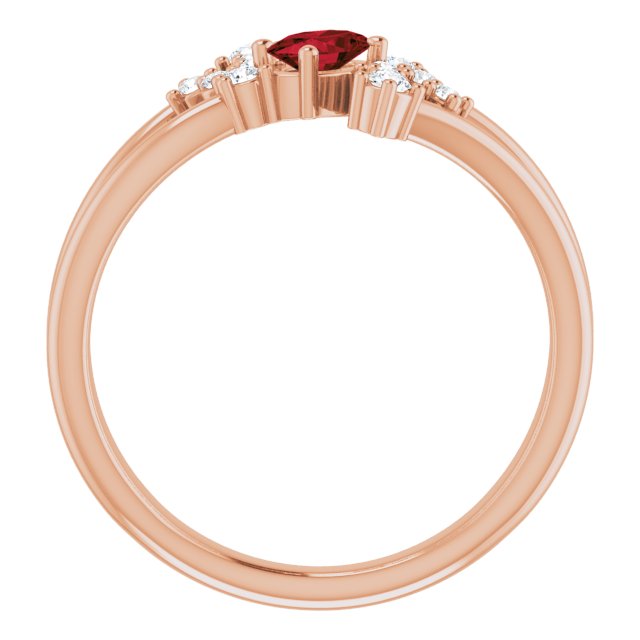 14K Gold Oval Natural Mozambique Garnet & Natural Diamond Accented Bypass Ring – 5x3mm - Rose Gold - view 2