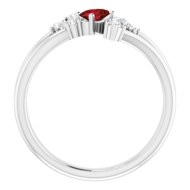 Platinum Oval Natural Mozambique Garnet & Natural Diamond Accented Bypass Ring – 5x3mm - view 2