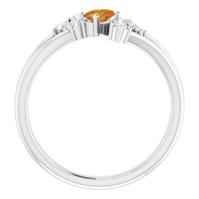 14K Gold Oval Natural Citrine & Natural Diamond Accented Bypass Ring – 5x3mm - White Gold - view 2