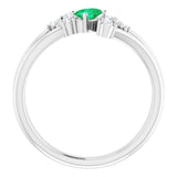 14K Gold Oval Natural Emerald & Natural Diamond Accented Bypass Ring – 5x3mm - White Gold - view 2