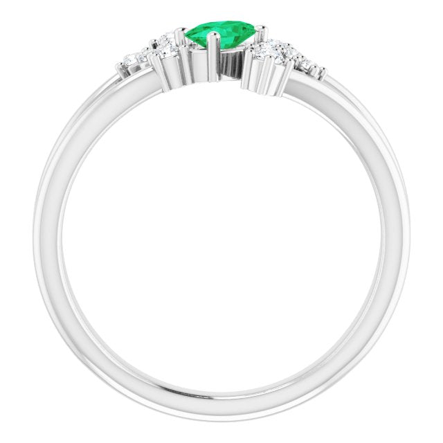 14K Gold Oval Natural Emerald & Natural Diamond Accented Bypass Ring – 5x3mm - White Gold - view 2