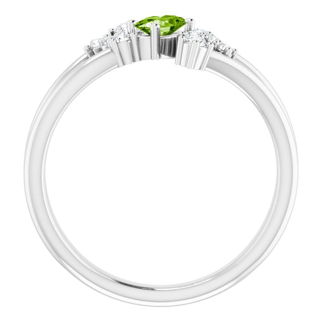 Platinum Oval Natural Peridot & Natural Diamond Accented Bypass Ring – 5x3mm - view 2