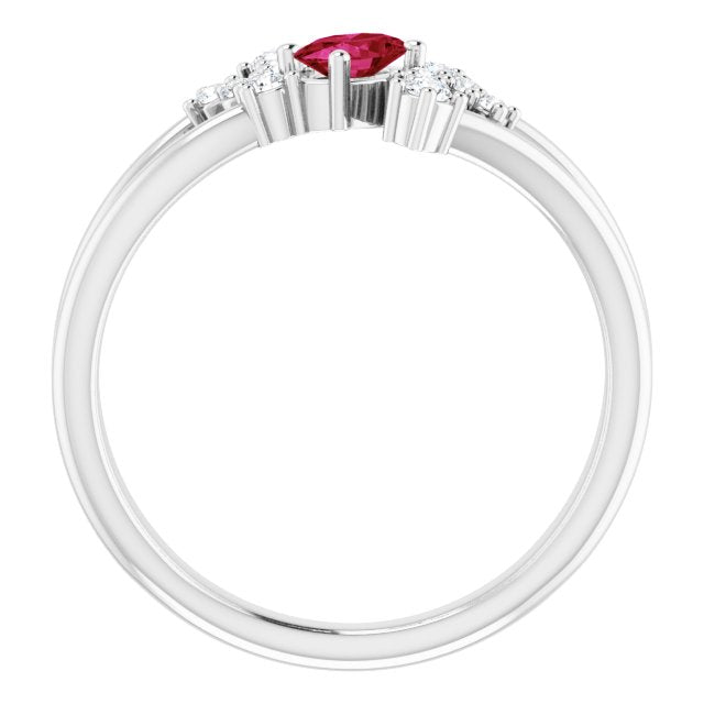 Platinum Oval Natural Ruby & Natural Diamond Accented Bypass Ring – 5x3mm - view 2
