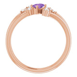 14K Gold Oval Natural Amethyst & Natural Diamond Accented Bypass Ring – 5x3mm - Rose Gold - view 2