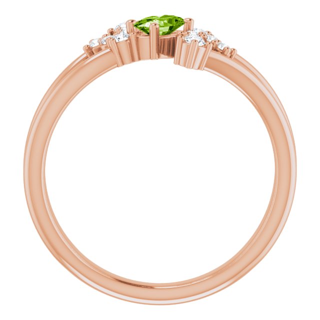 14K Gold Oval Natural Peridot & Natural Diamond Accented Bypass Ring – 5x3mm - Rose Gold - view 2