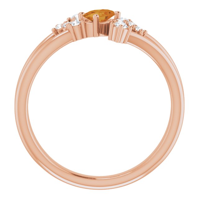 14K Gold Oval Natural Citrine & Natural Diamond Accented Bypass Ring – 5x3mm - Rose Gold - view 2