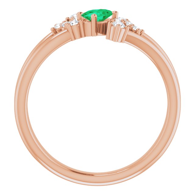 14K Gold Oval Natural Emerald & Natural Diamond Accented Bypass Ring – 5x3mm - Rose Gold - view 2