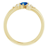 14K Gold Oval Natural Blue Sapphire & Natural Diamond Accented Bypass Ring – 5x3mm - Yellow Gold - view 2