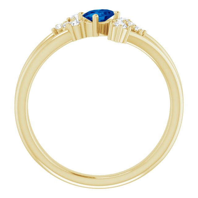 14K Gold Oval Natural Blue Sapphire & Natural Diamond Accented Bypass Ring – 5x3mm - Yellow Gold - view 2