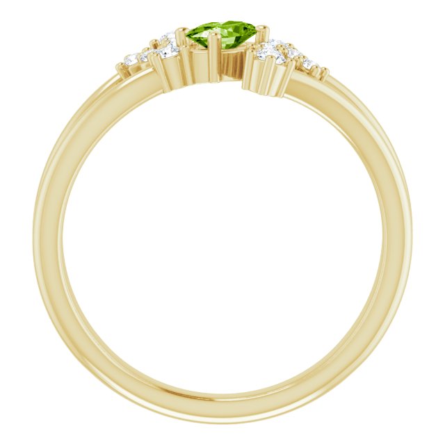 14K Gold Oval Natural Peridot & Natural Diamond Accented Bypass Ring – 5x3mm - Yellow Gold - view 2