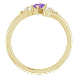 14K Gold Oval Natural Amethyst & Natural Diamond Accented Bypass Ring – 5x3mm - Yellow Gold - view 2