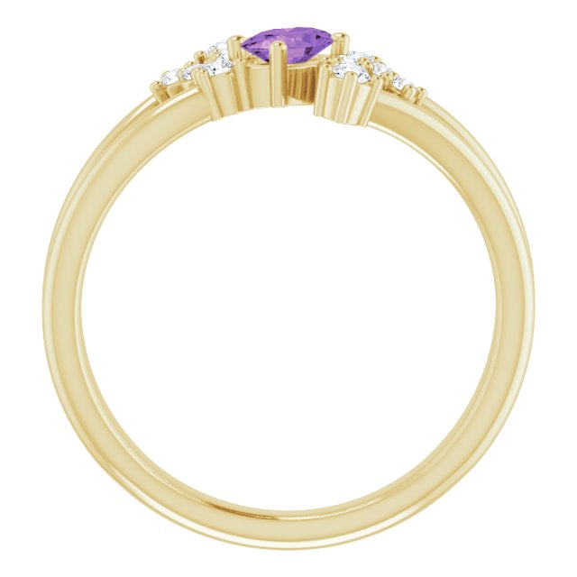 14K Gold Oval Natural Amethyst & Natural Diamond Accented Bypass Ring – 5x3mm - Yellow Gold - view 2
