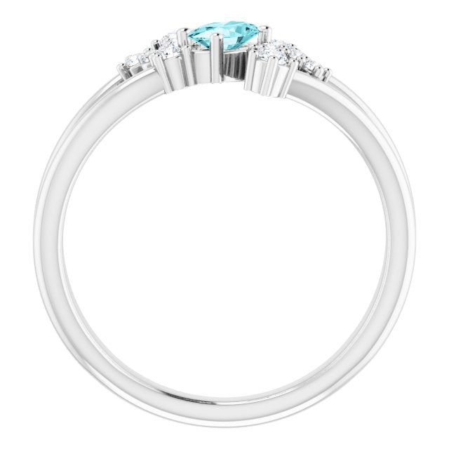 Platinum Oval Natural Blue Zircon & Natural Diamond Accented Bypass Ring – 5x3mm - view 2
