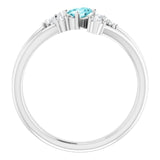14K Gold Oval Natural Blue Zircon & Natural Diamond Accented Bypass Ring – 5x3mm - White Gold - view 2