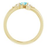 14K Gold Oval Natural Blue Zircon & Natural Diamond Accented Bypass Ring – 5x3mm - Yellow Gold - view 2