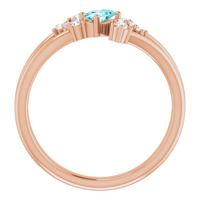 14K Gold Oval Natural Blue Zircon & Natural Diamond Accented Bypass Ring – 5x3mm - Rose Gold - view 2