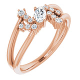14K Gold Oval Natural White Sapphire & Natural Diamond Accented Bypass Ring – 5x3mm - Rose Gold
