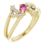 14K Gold Oval Natural Pink Tourmaline & Natural Diamond Accented Bypass Ring – 5x3mm - Yellow Gold