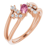 14K Gold Oval Natural Pink Tourmaline & Natural Diamond Accented Bypass Ring – 5x3mm - Rose Gold
