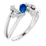 14K Gold Oval Natural Blue Sapphire & Natural Diamond Accented Bypass Ring – 5x3mm - White Gold