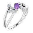 14K Gold Oval Natural Amethyst & Natural Diamond Accented Bypass Ring – 5x3mm - White Gold