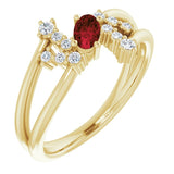 14K Gold Oval Natural Mozambique Garnet & Natural Diamond Accented Bypass Ring – 5x3mm - Yellow Gold