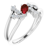 Platinum Oval Natural Mozambique Garnet & Natural Diamond Accented Bypass Ring – 5x3mm