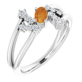 Platinum Oval Natural Citrine & Natural Diamond Accented Bypass Ring – 5x3mm
