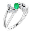 14K Gold Oval Natural Emerald & Natural Diamond Accented Bypass Ring – 5x3mm - White Gold