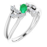 14K Gold Oval Natural Emerald & Natural Diamond Accented Bypass Ring – 5x3mm - White Gold