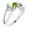 14K Gold Oval Natural Peridot & Natural Diamond Accented Bypass Ring – 5x3mm - White Gold