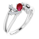 Platinum Oval Natural Ruby & Natural Diamond Accented Bypass Ring – 5x3mm