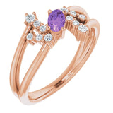 14K Gold Oval Natural Amethyst & Natural Diamond Accented Bypass Ring – 5x3mm - Rose Gold
