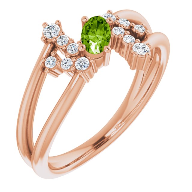 14K Gold Oval Natural Peridot & Natural Diamond Accented Bypass Ring – 5x3mm - Rose Gold