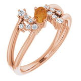 14K Gold Oval Natural Citrine & Natural Diamond Accented Bypass Ring – 5x3mm - Rose Gold