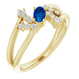 14K Gold Oval Natural Blue Sapphire & Natural Diamond Accented Bypass Ring – 5x3mm - Yellow Gold