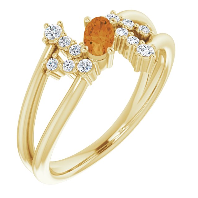 14K Gold Oval Natural Citrine & Natural Diamond Accented Bypass Ring – 5x3mm - Yellow Gold
