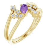 14K Gold Oval Natural Amethyst & Natural Diamond Accented Bypass Ring – 5x3mm - Yellow Gold