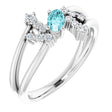 14K Gold Oval Natural Blue Zircon & Natural Diamond Accented Bypass Ring – 5x3mm - White Gold
