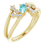 14K Gold Oval Natural Blue Zircon & Natural Diamond Accented Bypass Ring – 5x3mm - Yellow Gold