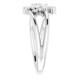 14K Gold Oval Natural White Sapphire & Natural Diamond Accented Bypass Ring – 5x3mm - White Gold - view 4