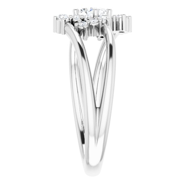 14K Gold Oval Natural White Sapphire & Natural Diamond Accented Bypass Ring – 5x3mm - White Gold - view 4