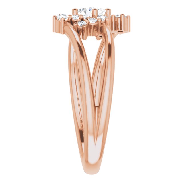 14K Gold Oval Natural White Sapphire & Natural Diamond Accented Bypass Ring – 5x3mm - Rose Gold - view 4