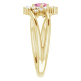 14K Gold Oval Natural Pink Tourmaline & Natural Diamond Accented Bypass Ring – 5x3mm - Yellow Gold - view 4