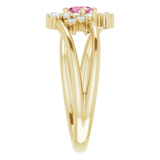 14K Gold Oval Natural Pink Tourmaline & Natural Diamond Accented Bypass Ring – 5x3mm - Yellow Gold - view 4