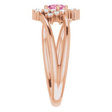 14K Gold Oval Natural Pink Tourmaline & Natural Diamond Accented Bypass Ring – 5x3mm - Rose Gold - view 4