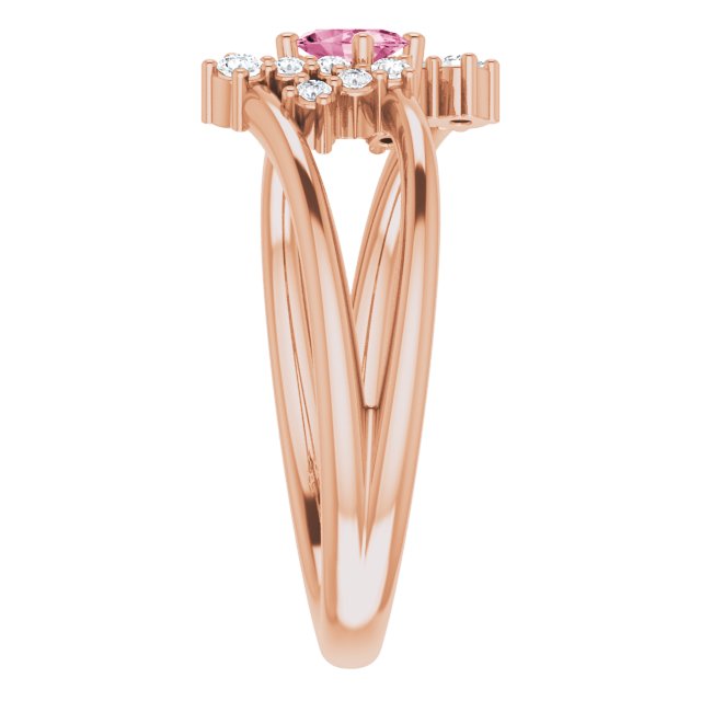 14K Gold Oval Natural Pink Tourmaline & Natural Diamond Accented Bypass Ring – 5x3mm - Rose Gold - view 4