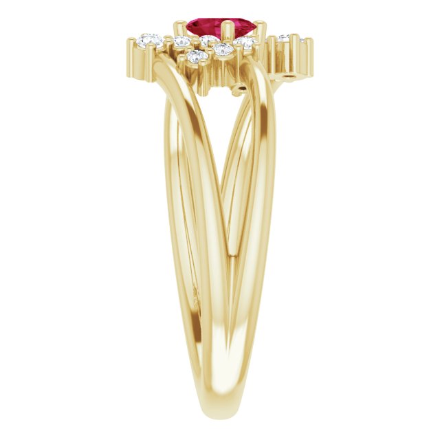 14K Gold Oval Natural Ruby & Natural Diamond Accented Bypass Ring – 5x3mm - Yellow Gold - view 4