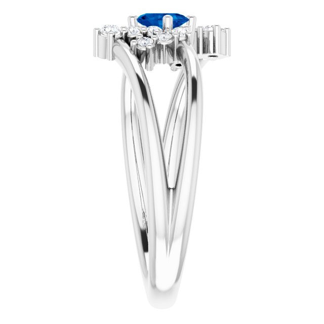 Platinum Oval Natural Blue Sapphire & Natural Diamond Accented Bypass Ring – 5x3mm - view 4
