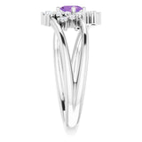 14K Gold Oval Natural Amethyst & Natural Diamond Accented Bypass Ring – 5x3mm - White Gold - view 4